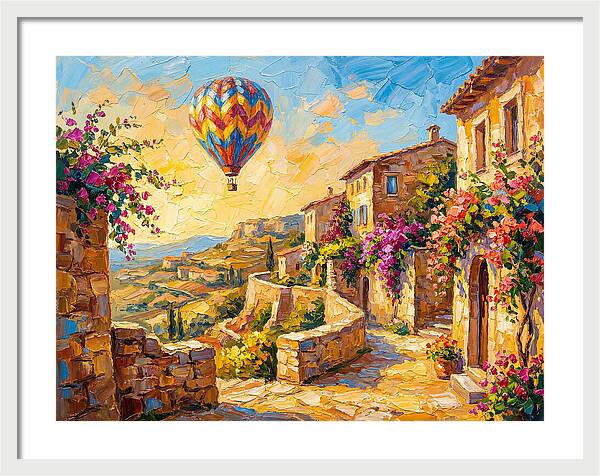 Hot Air Balloon Over Mediterranean Village