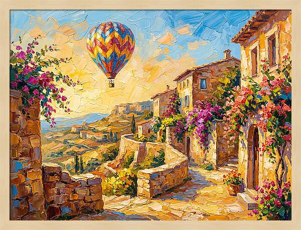 Hot Air Balloon Over Mediterranean Village