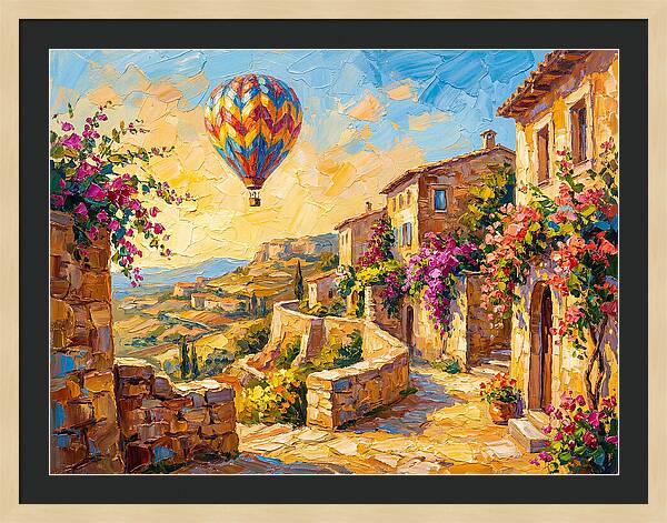 Hot Air Balloon Over Mediterranean Village