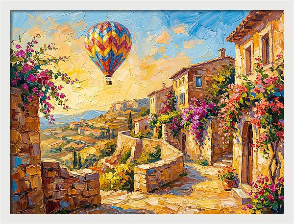 Hot Air Balloon Over Mediterranean Village