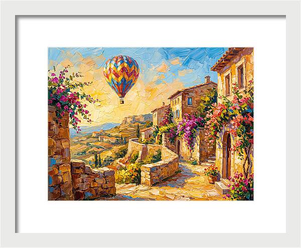 Hot Air Balloon Over Mediterranean Village