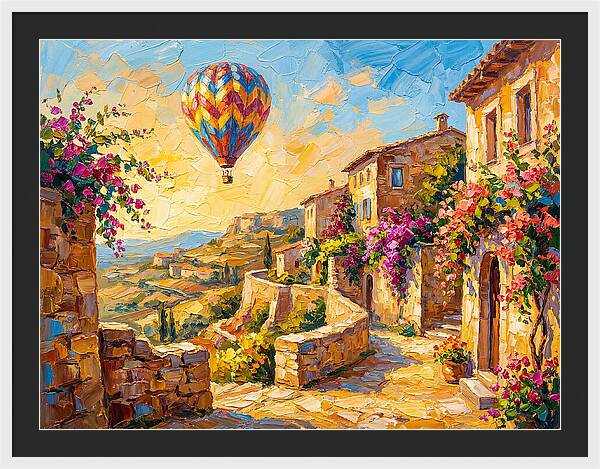 Hot Air Balloon Over Mediterranean Village