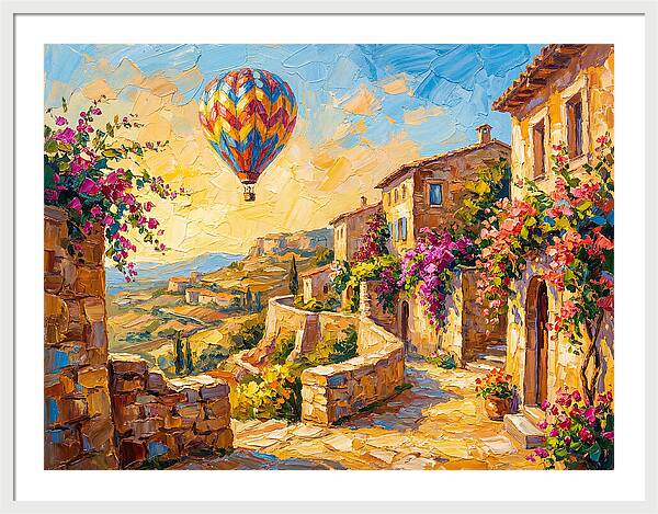 Hot Air Balloon Over Mediterranean Village