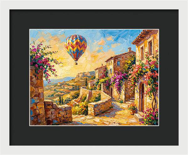 Hot Air Balloon Over Mediterranean Village