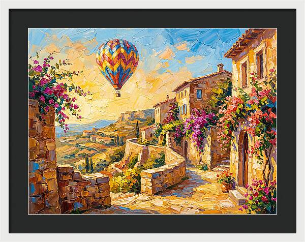 Hot Air Balloon Over Mediterranean Village