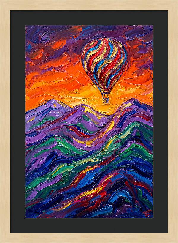 Hot Air Balloon Over Mountains