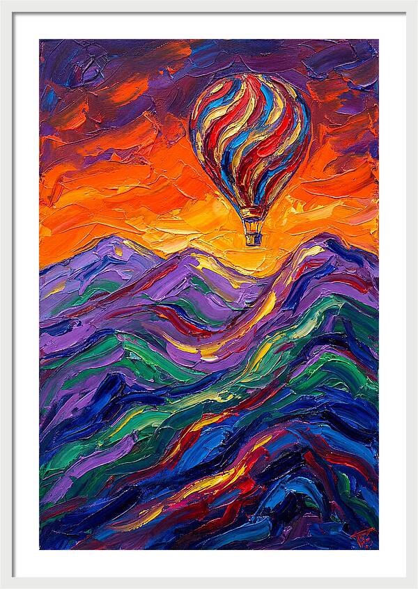 Hot Air Balloon Over Mountains