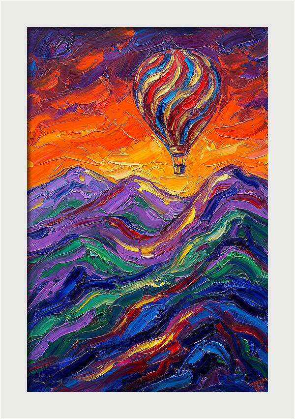 Hot Air Balloon Over Mountains