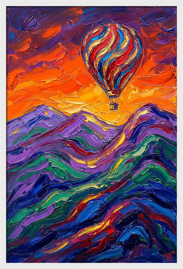 Hot Air Balloon Over Mountains