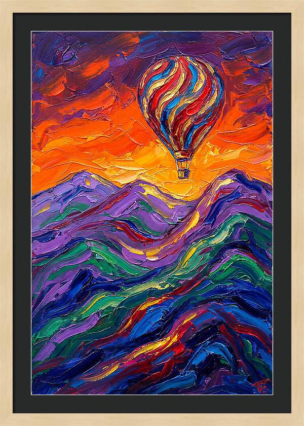 Hot Air Balloon Over Mountains