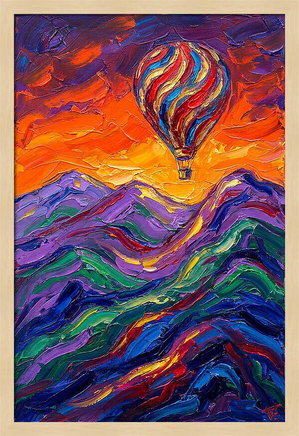 Hot Air Balloon Over Mountains