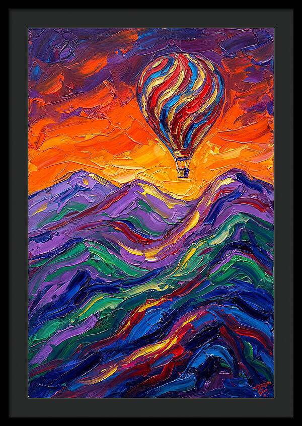 Hot Air Balloon Over Mountains