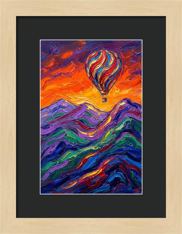 Hot Air Balloon Over Mountains