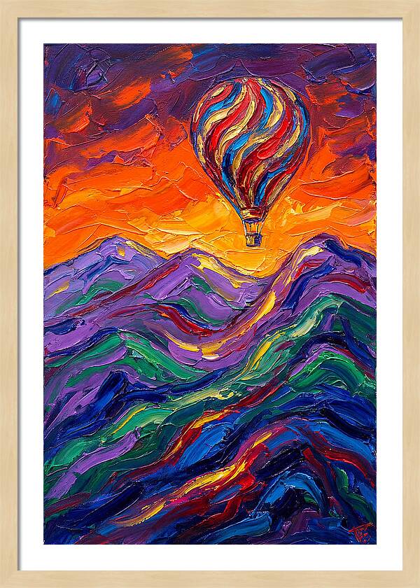 Hot Air Balloon Over Mountains