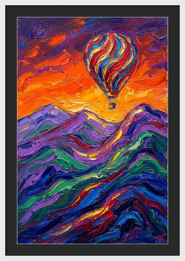 Hot Air Balloon Over Mountains