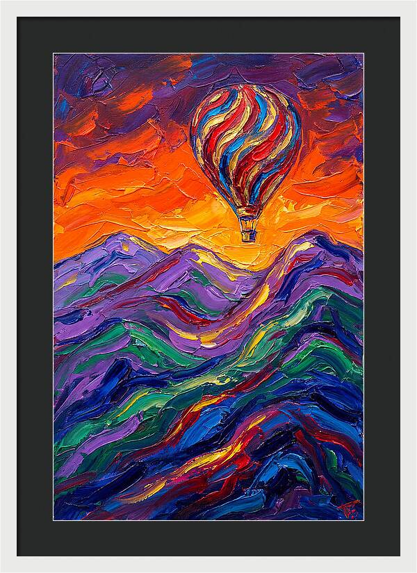 Hot Air Balloon Over Mountains