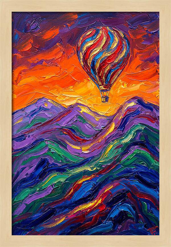 Hot Air Balloon Over Mountains
