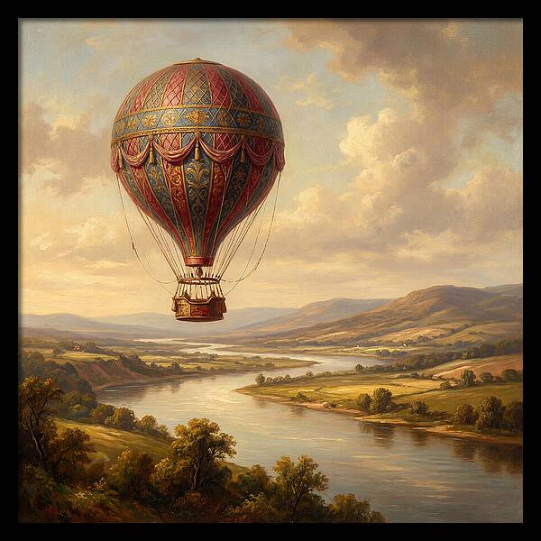 Hot Air Balloon Over Serene Landscape