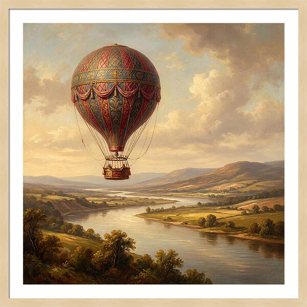 Hot Air Balloon Over Serene Landscape