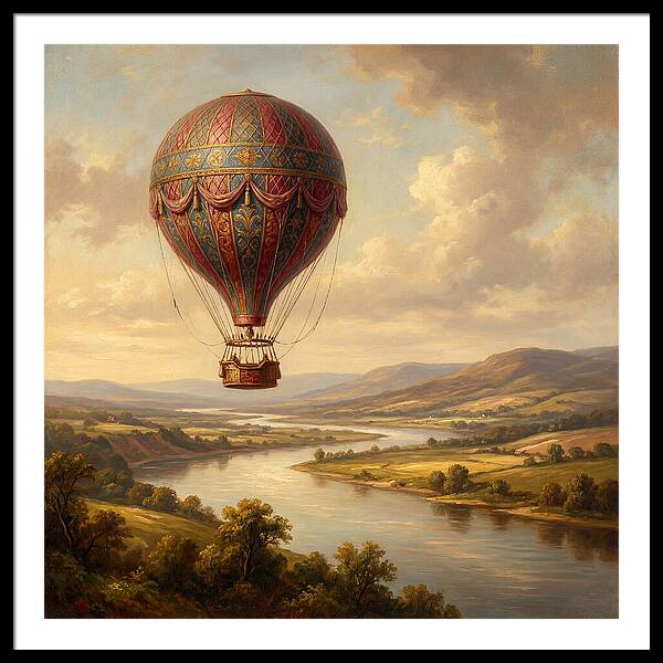 Hot Air Balloon Over Serene Landscape