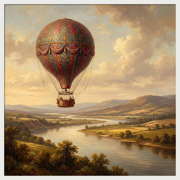 Hot Air Balloon Over Serene Landscape