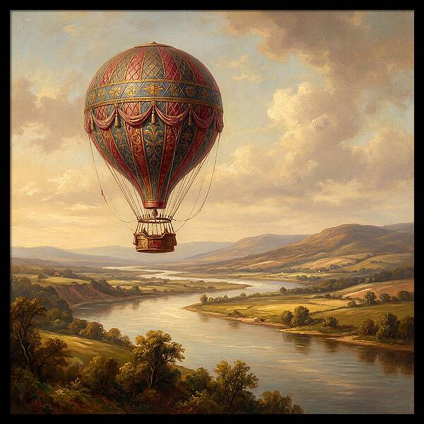 Hot Air Balloon Over Serene Landscape