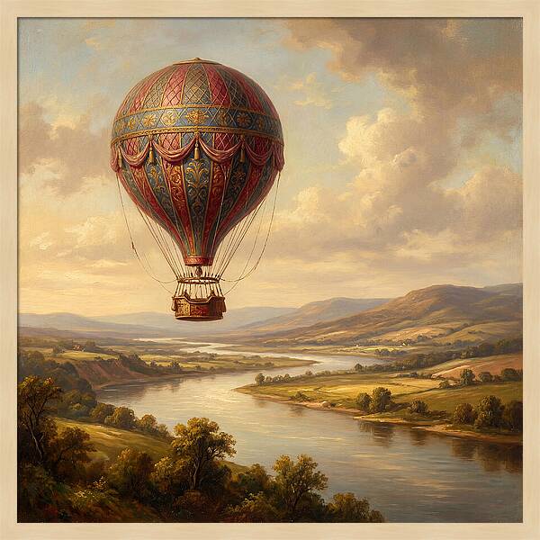 Hot Air Balloon Over Serene Landscape