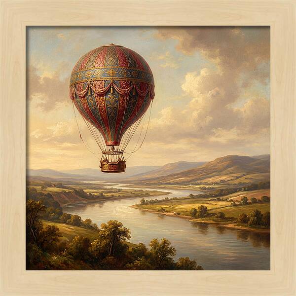 Hot Air Balloon Over Serene Landscape