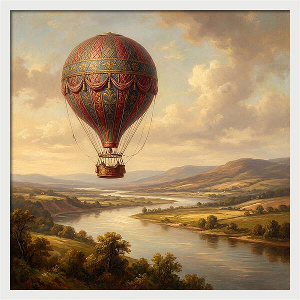 Hot Air Balloon Over Serene Landscape