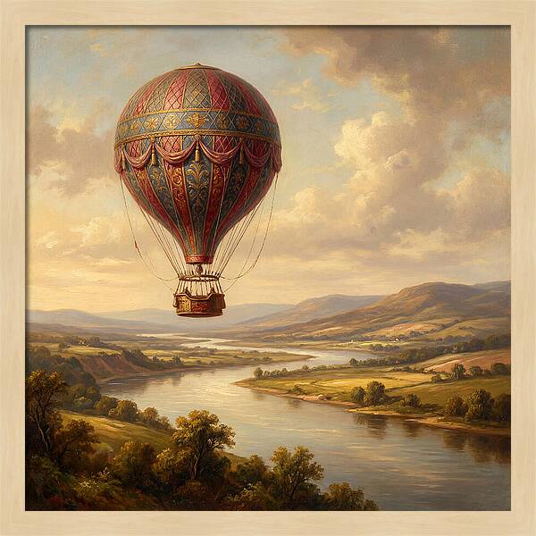 Hot Air Balloon Over Serene Landscape