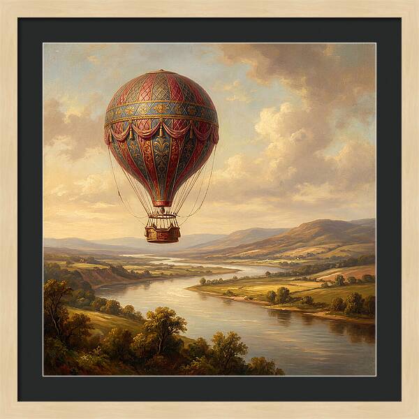 Hot Air Balloon Over Serene Landscape