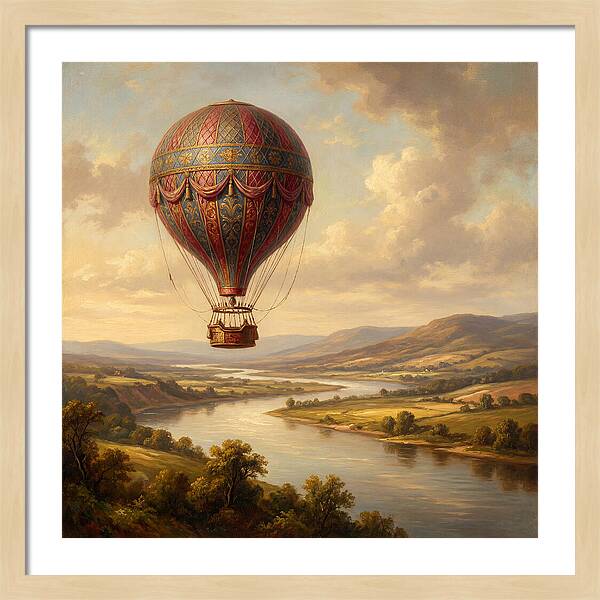 Hot Air Balloon Over Serene Landscape