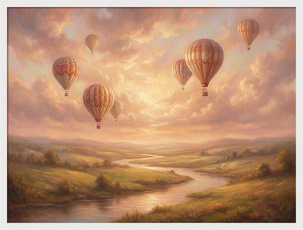 Hot Air Balloons Over Landscape