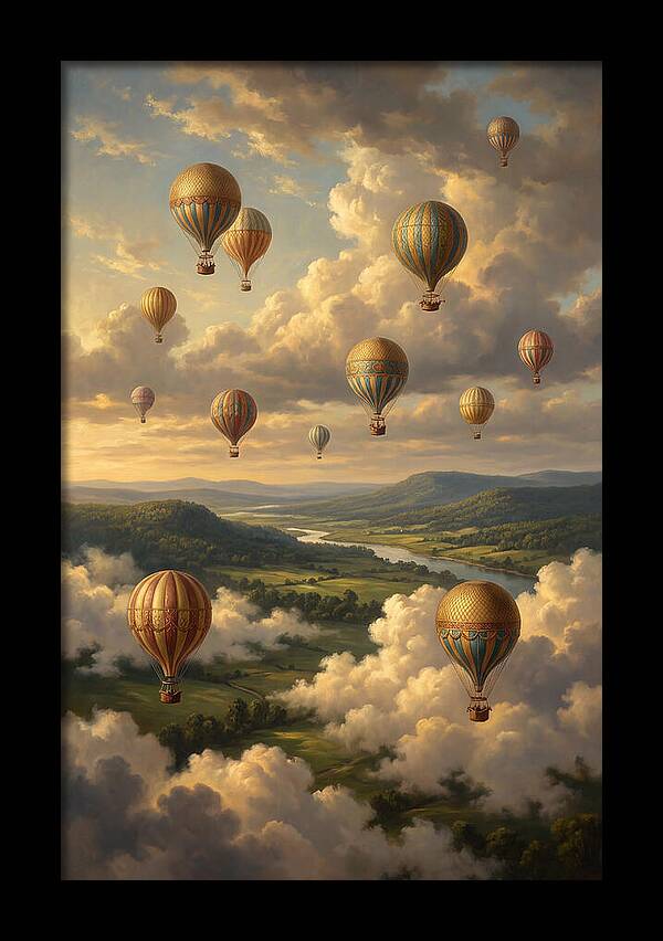 Hot Air Balloons Over Serene Landscape