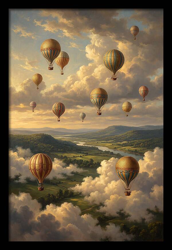 Hot Air Balloons Over Serene Landscape