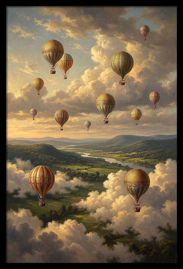 Hot Air Balloons Over Serene Landscape