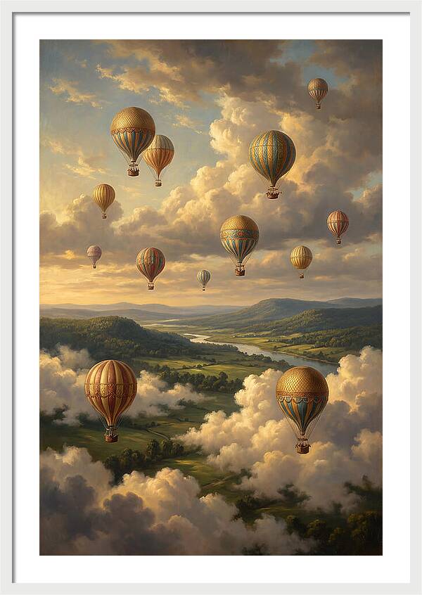 Hot Air Balloons Over Serene Landscape