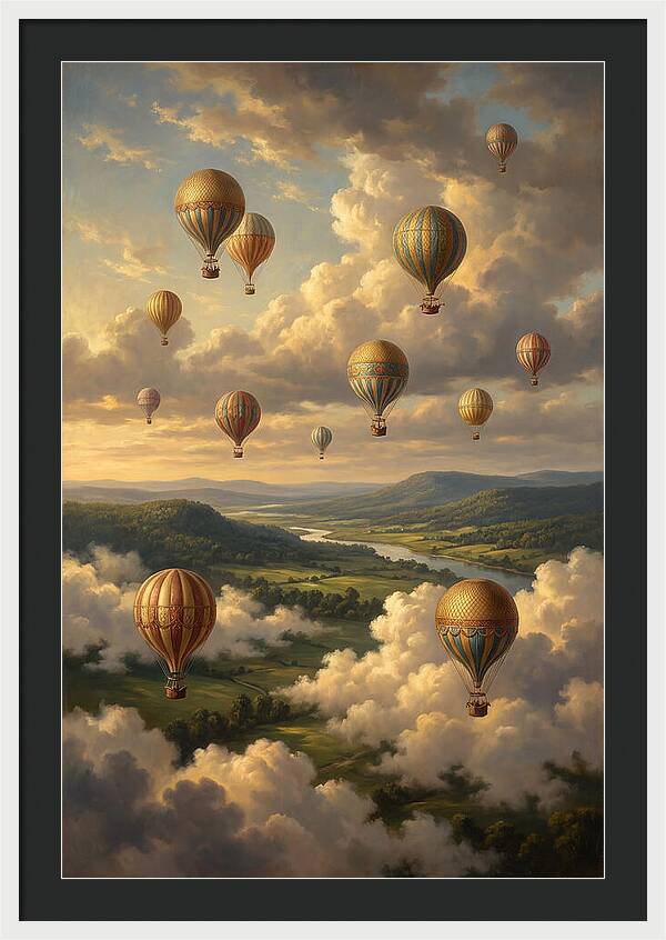 Hot Air Balloons Over Serene Landscape