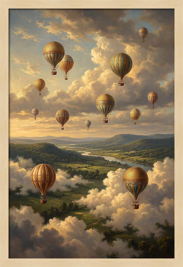 Hot Air Balloons Over Serene Landscape