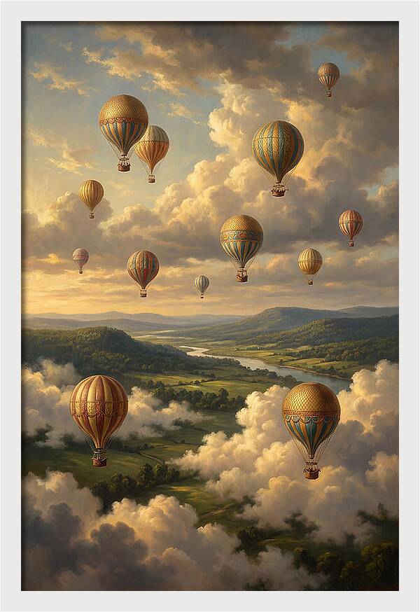 Hot Air Balloons Over Serene Landscape