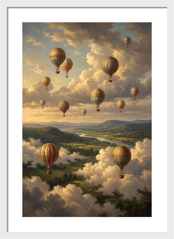 Hot Air Balloons Over Serene Landscape