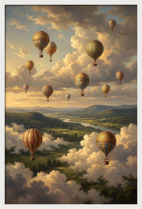 Hot Air Balloons Over Serene Landscape