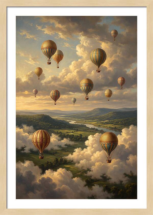 Hot Air Balloons Over Serene Landscape