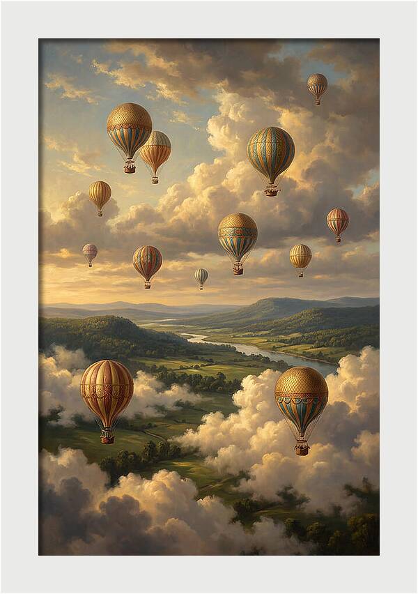 Hot Air Balloons Over Serene Landscape