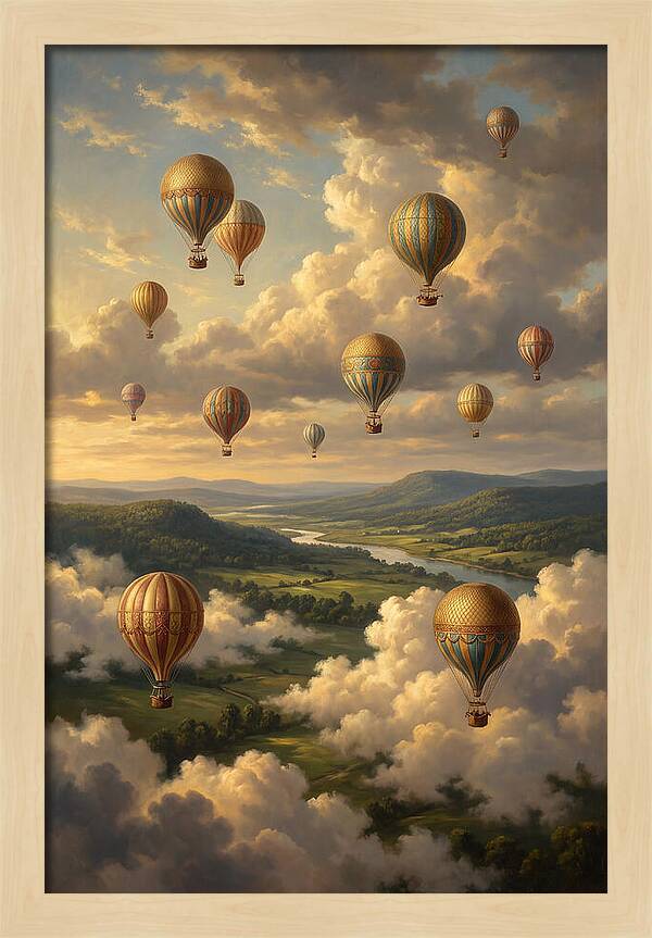 Hot Air Balloons Over Serene Landscape