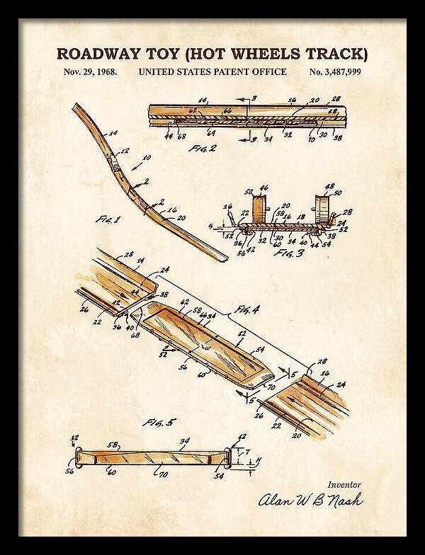 Hot Wheels Track Roadway Toy Watercolor Patent Us3487999a