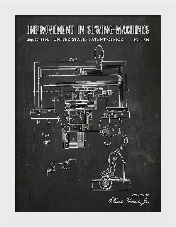 Howe Sewing Machine Chalkboard Patent Us4750a