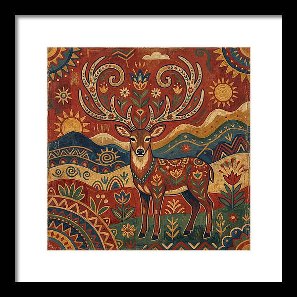 Huemul In Vibrant Folk Art