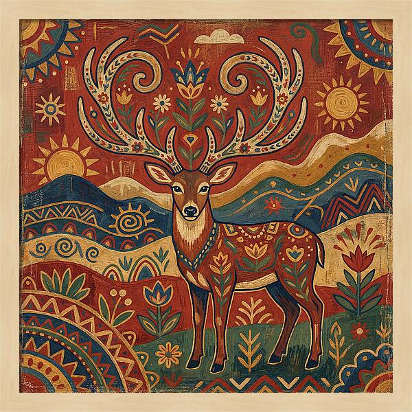 Huemul In Vibrant Folk Art