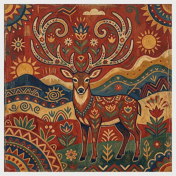 Huemul In Vibrant Folk Art